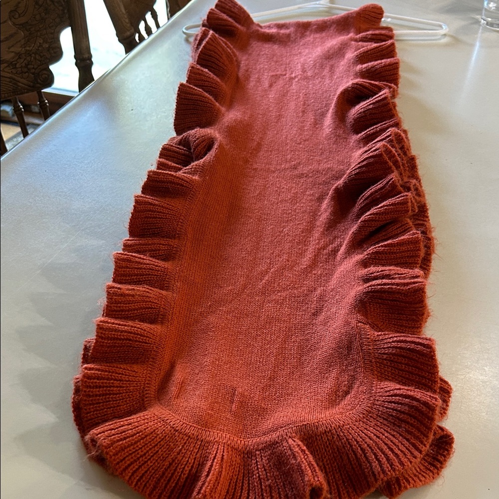 Ruffled flouncy burnt pumpkin  Orange sweater  Knit wrap around Scarf shawl - Picture 4 of 4